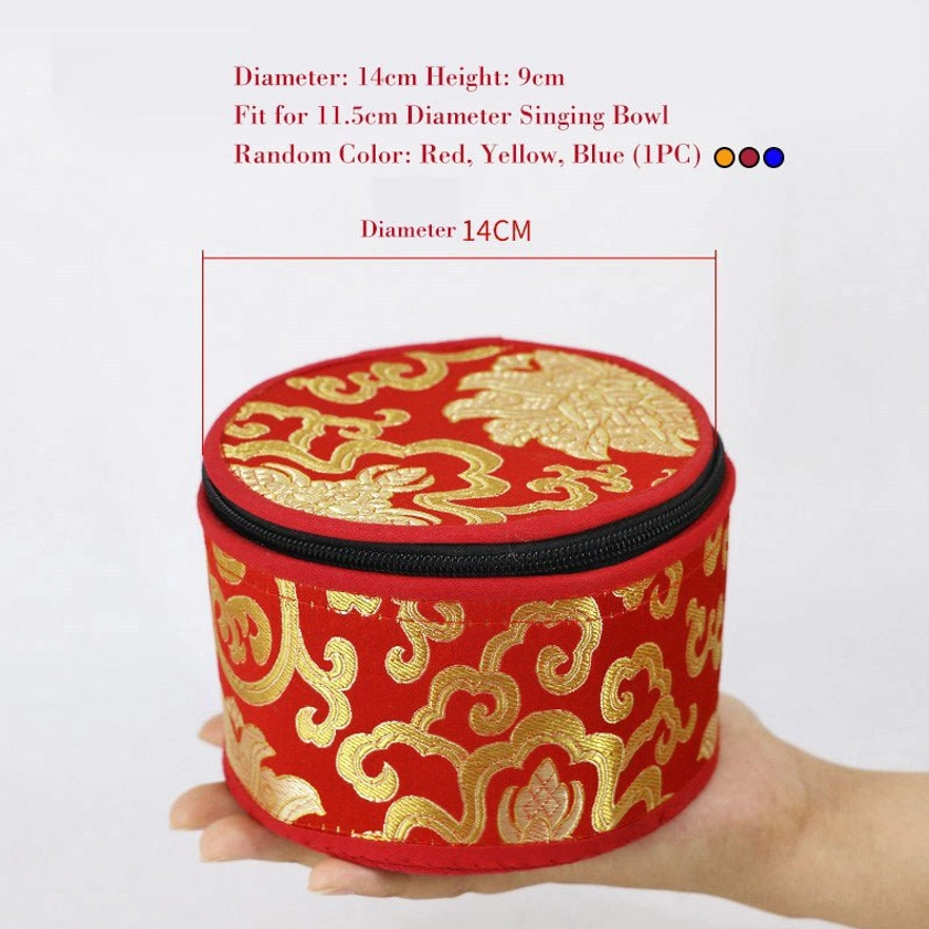 Large 14cm singing bowl storage bag with embroidered design and zipper closure
