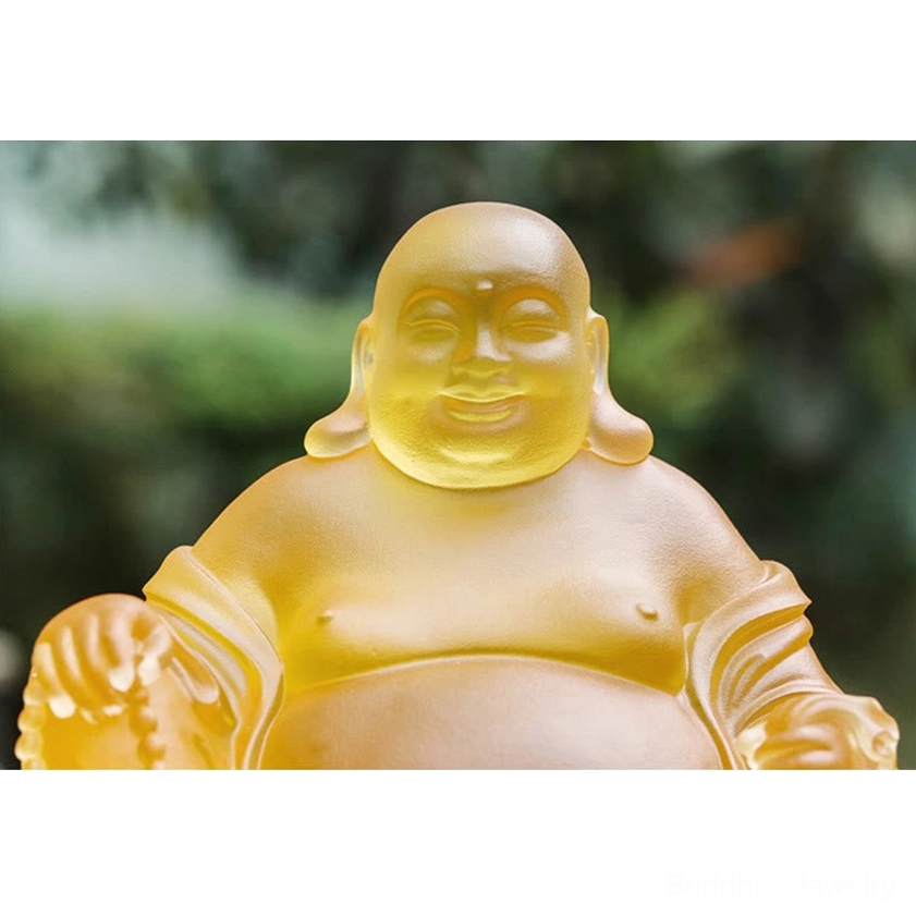 Laughing Buddha Liuli crystal prosperity statue size guide comparison small medium dimensions specifications