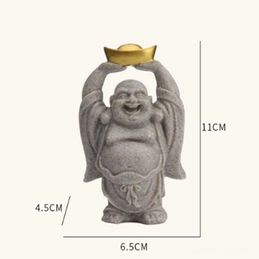 Laughing Buddha resin statue size comparison chart, handmade sculpture dimensions for home décor placement