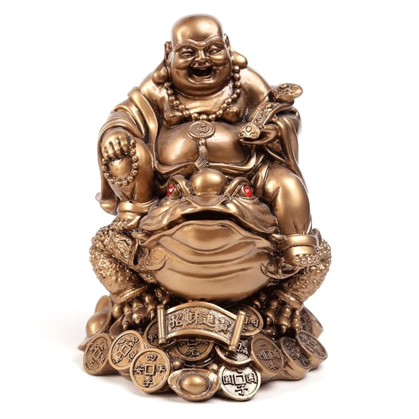 Laughing Buddha feng shui toad statue ruyi scepter symbolic meaning prosperity