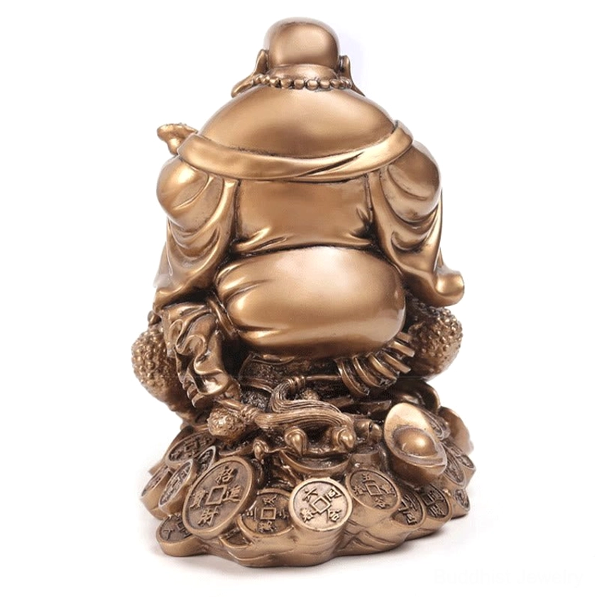 Laughing Buddha money toad statue bronze vs golden color comparison