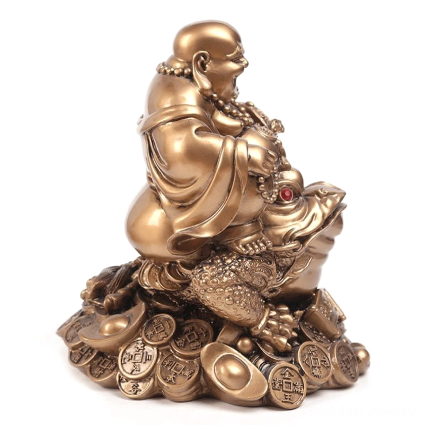 Laughing Buddha feng shui toad statue close-up detail handcrafted resin quality
