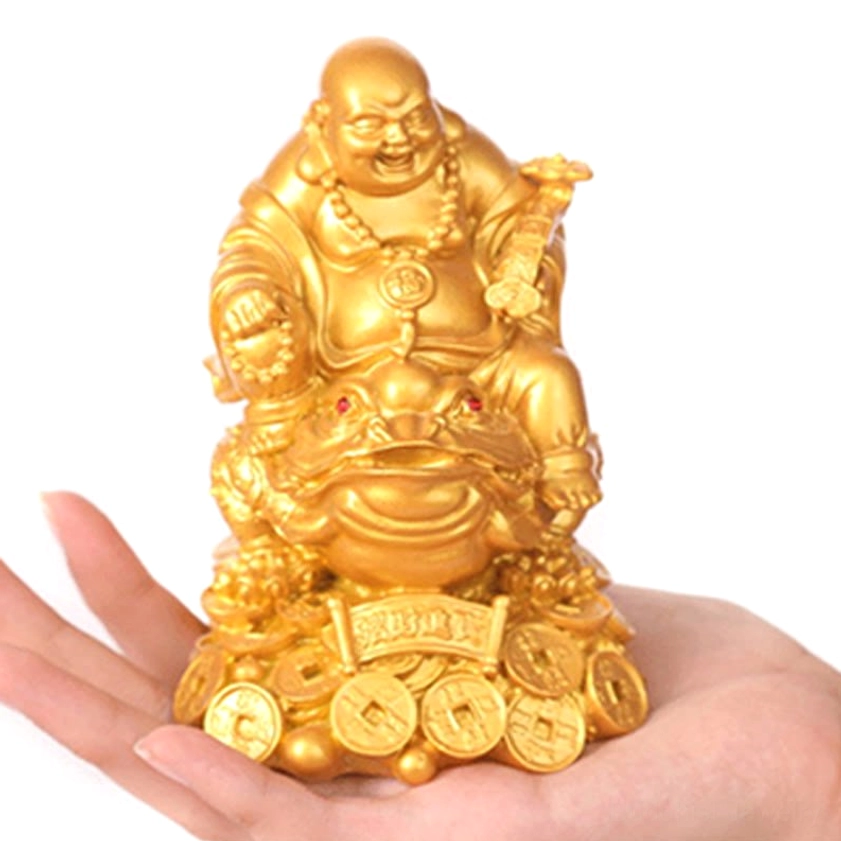 Laughing Buddha feng shui wealth toad statue bronze finish gift packaging