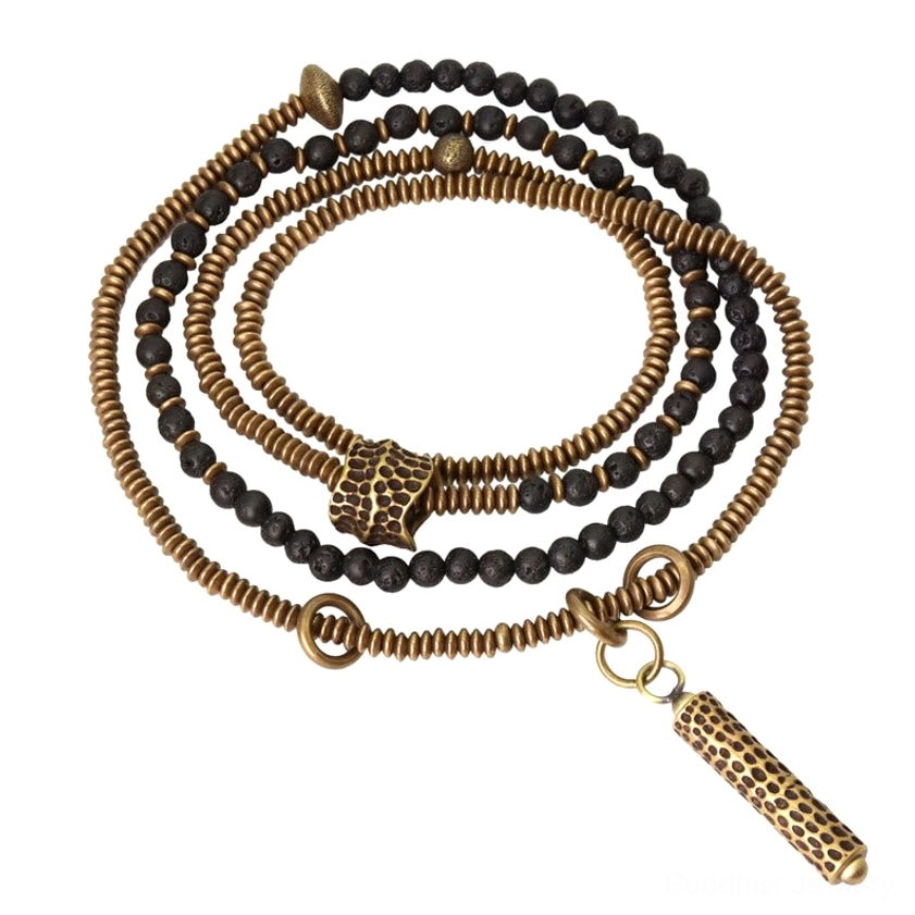 Lava rock and brass healing bracelet for stress relief, grounding, and spiritual protection