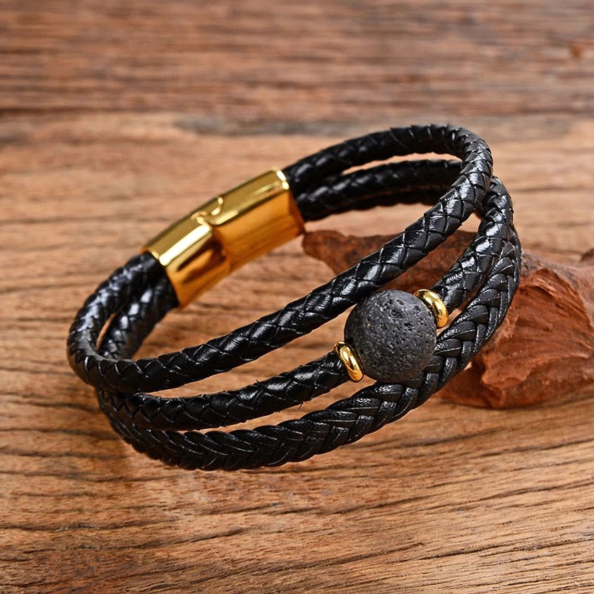 Lava rock Buddhist bracelet grounding spiritual energy aromatherapy ready