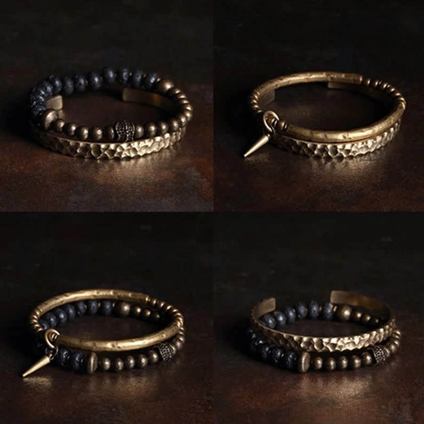 Lava rock stone and brass copper balance bracelet bohemian spiritual accessory