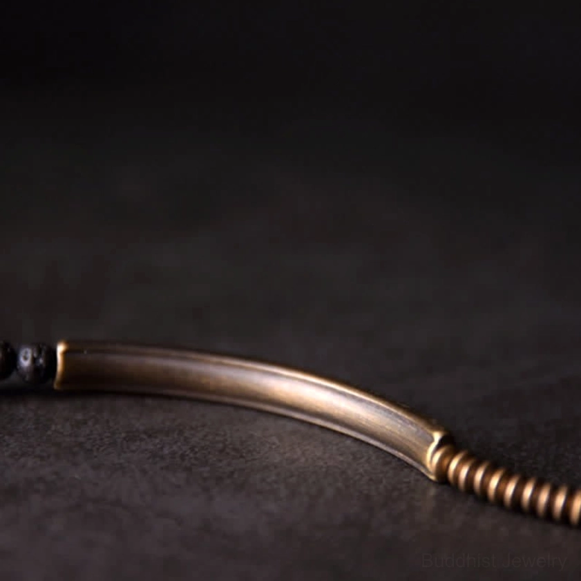 Natural healing lava rock copper grounding bracelet with antique brass accent tubes for anxiety relief and balance