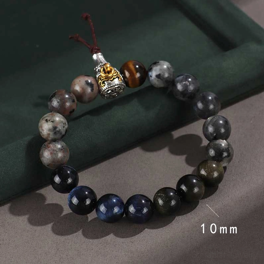 lava rock tiger eye combination buddhist bracelet with sterling silver charm grounding protection style