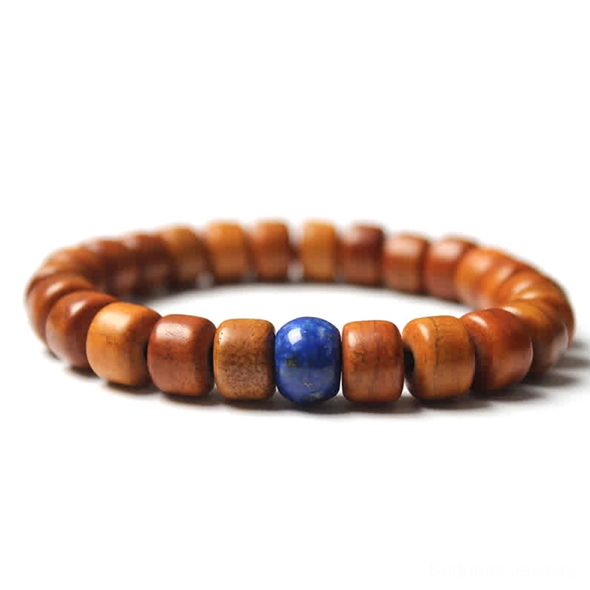 Lazurite Buddhist bracelet for balance and serenity, deep blue stone beads with spiritual charm