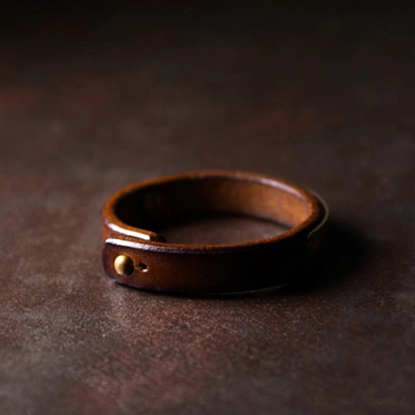 Open cuff design leather bracelet with brass rivet fastener showcasing premium full-grain leather quality