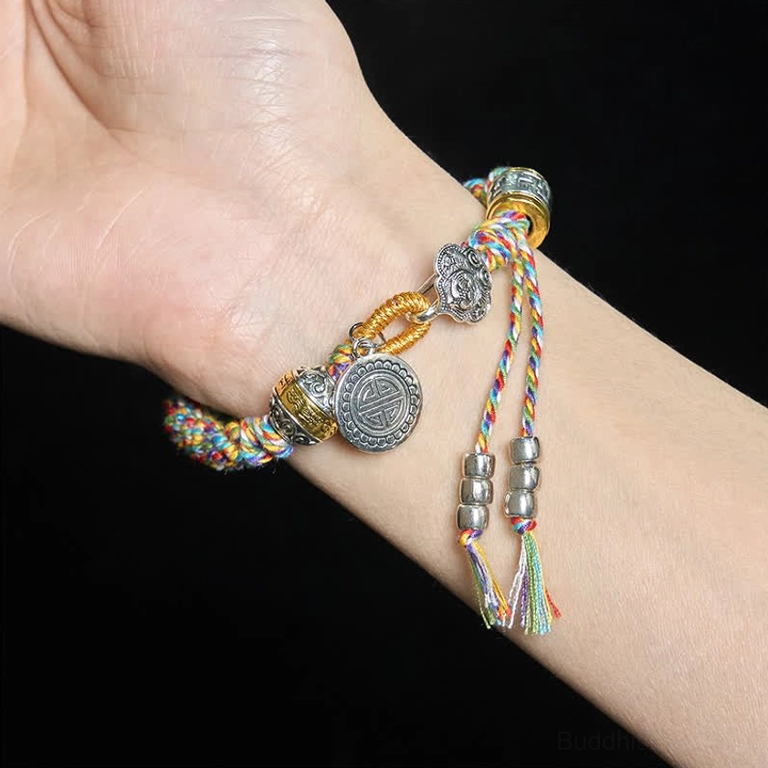 Light Colorful Braided Luck Bracelet with Tassel and Metal Beads