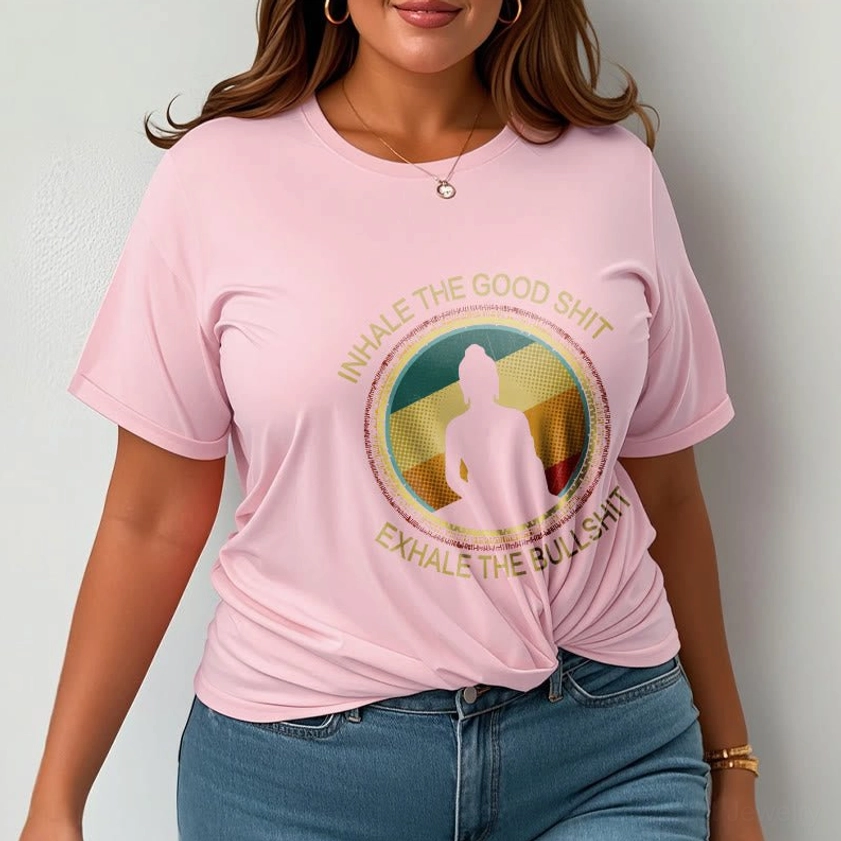 Light cyan Buddhist meditation cotton t-shirt front display flat lay with retro Buddha graphic