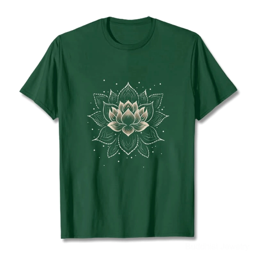 Light cyan golden lotus spiritual t-shirt, relaxed unisex fit with Buddhist mandala design