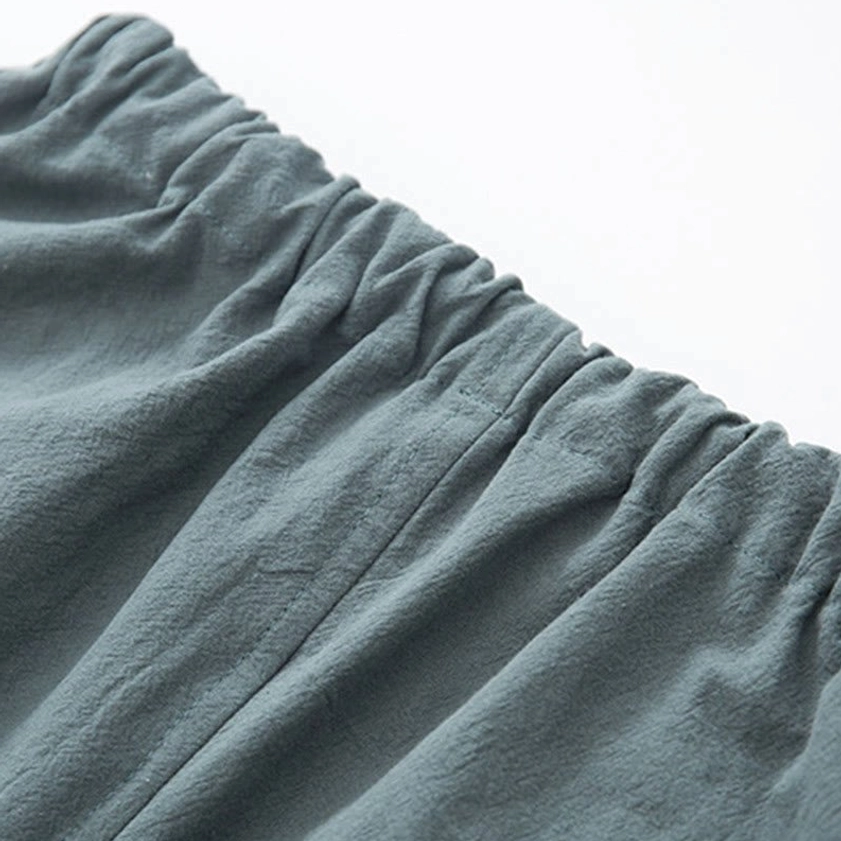 Light cyan linen zen tang suit set complete two-piece for mindful living and spiritual wellness practice