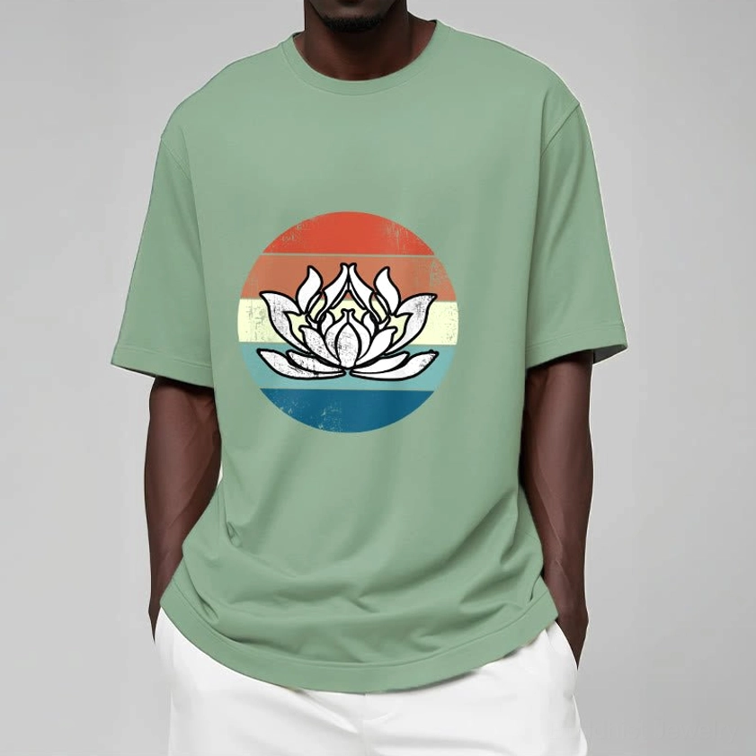 Light cyan Buddhist lotus vintage tee back view showing premium cotton construction