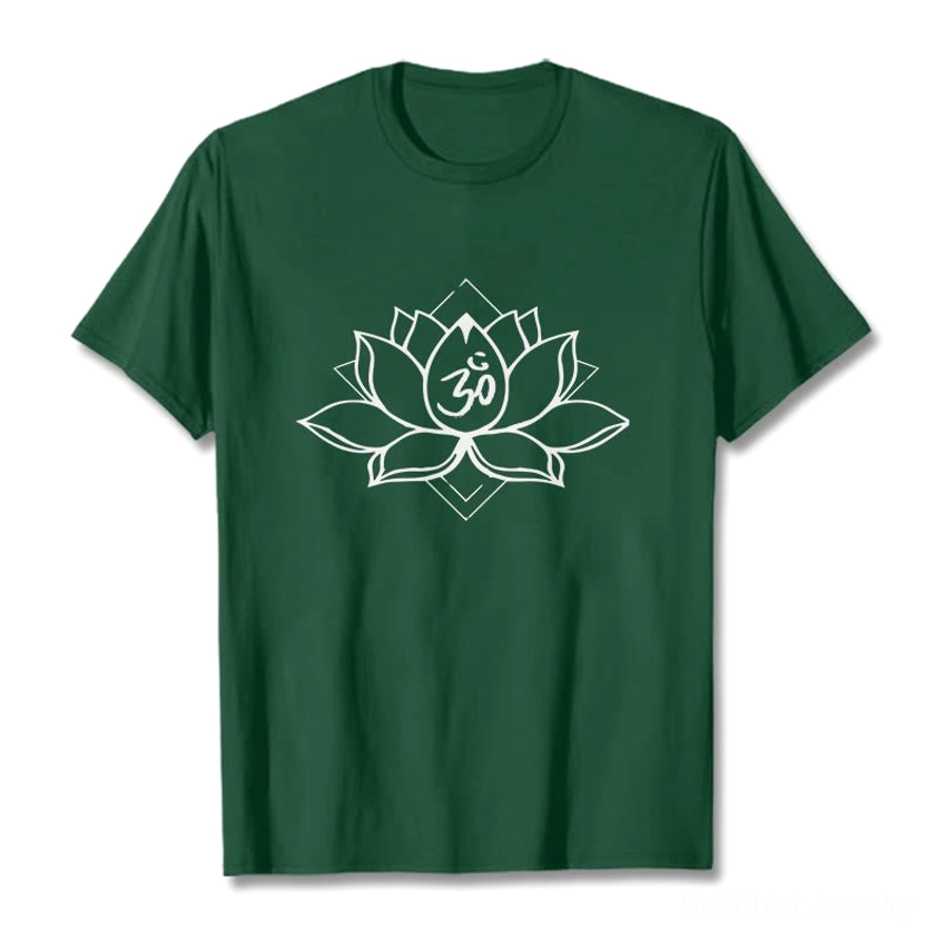 Light gray Sacred Lotus Om Buddhist T-Shirt displaying white ink lotus om symbol print unisex fit