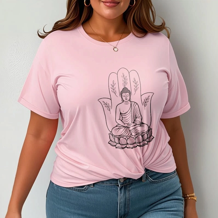 Light grey Buddha lotus spiritual t-shirt male model casual wear front