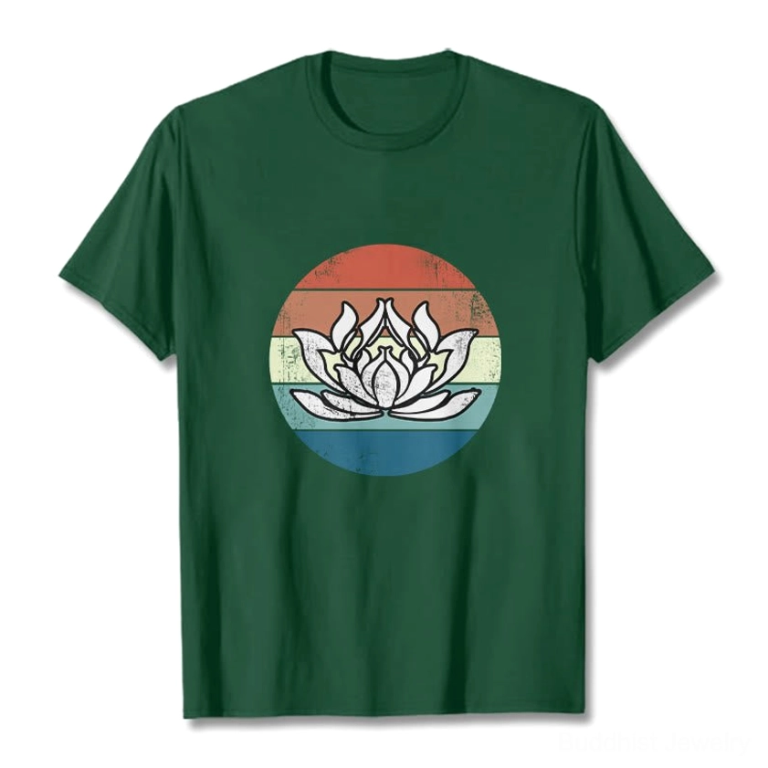 Light grey Buddhist lotus t-shirt worn by male model casual everyday styling
