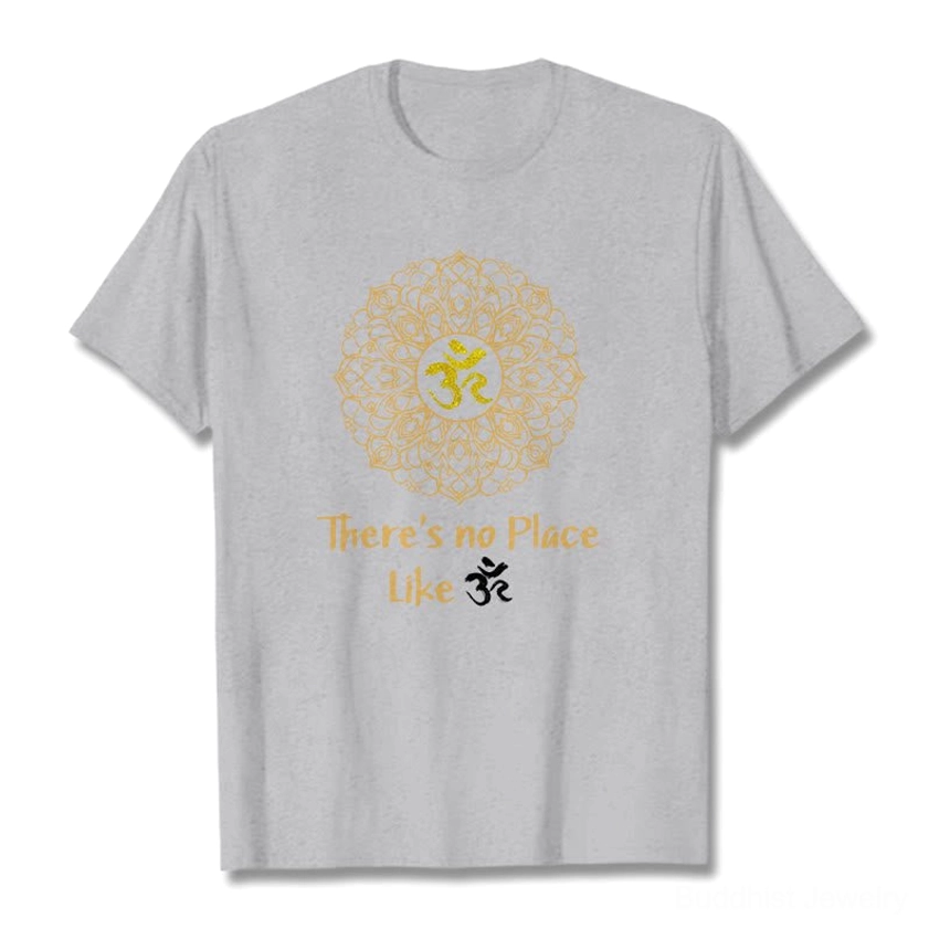 Light grey Buddhist mandala Om t-shirt with gold sacred symbol, premium cotton graphic tee all sizes