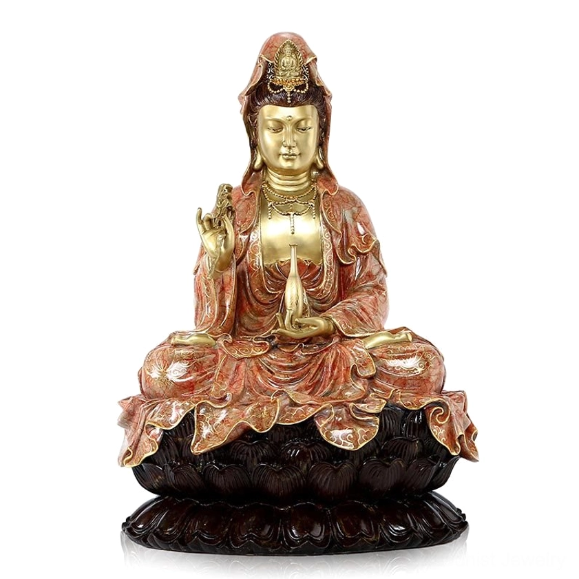 Light pink Avalokitesvara Guanyin statue compassion bodhisattva altar sculpture