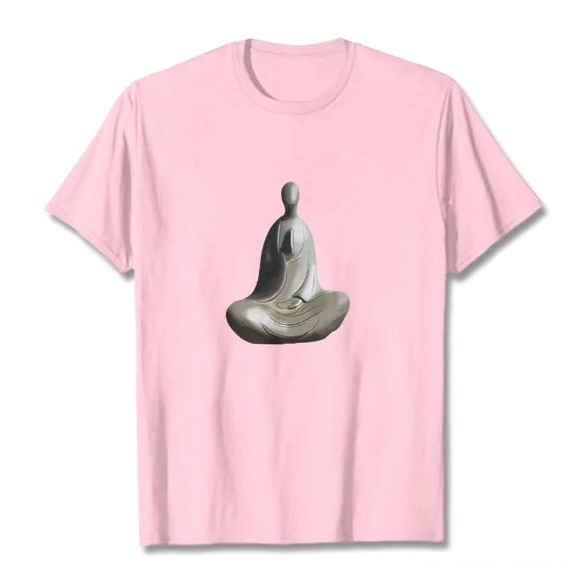 Light pink Buddhist cotton t-shirt with formless Buddha print unisex sizing flat display