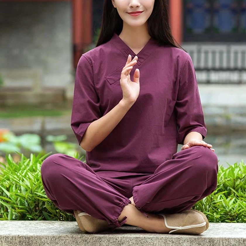 Linen meditation and Tai Chi practice wear improving with age symbolizing evolution and deepening of spiritual journey