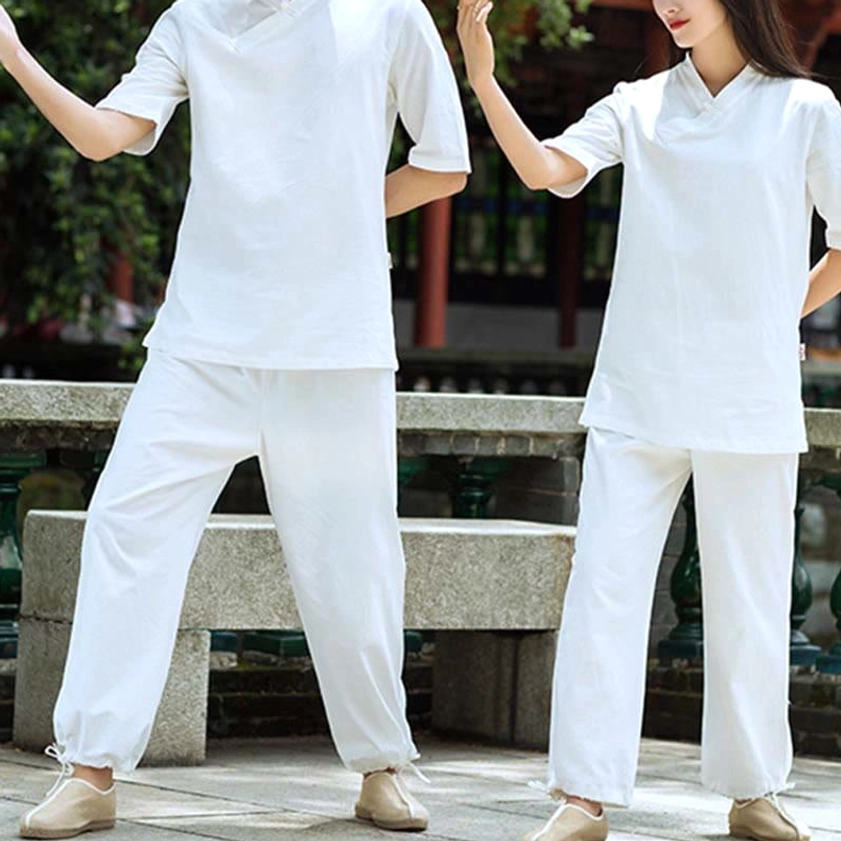 Relaxed fit linen meditation and Tai Chi pants with elastic waist for comfortable movement during yoga and mindfulness practice