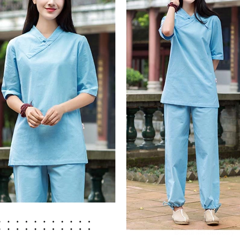 Women's linen meditation and Tai Chi outfit with half sleeves perfect for yoga Qi Gong and mindfulness practice