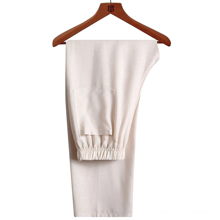 Linen color Tang suit pants with elastic waist and front pockets detail