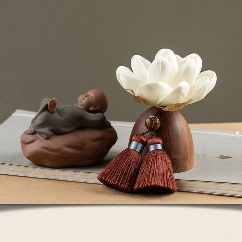 Little Monk Buddha figurine hand-carved black peach wood meditation altar decoration