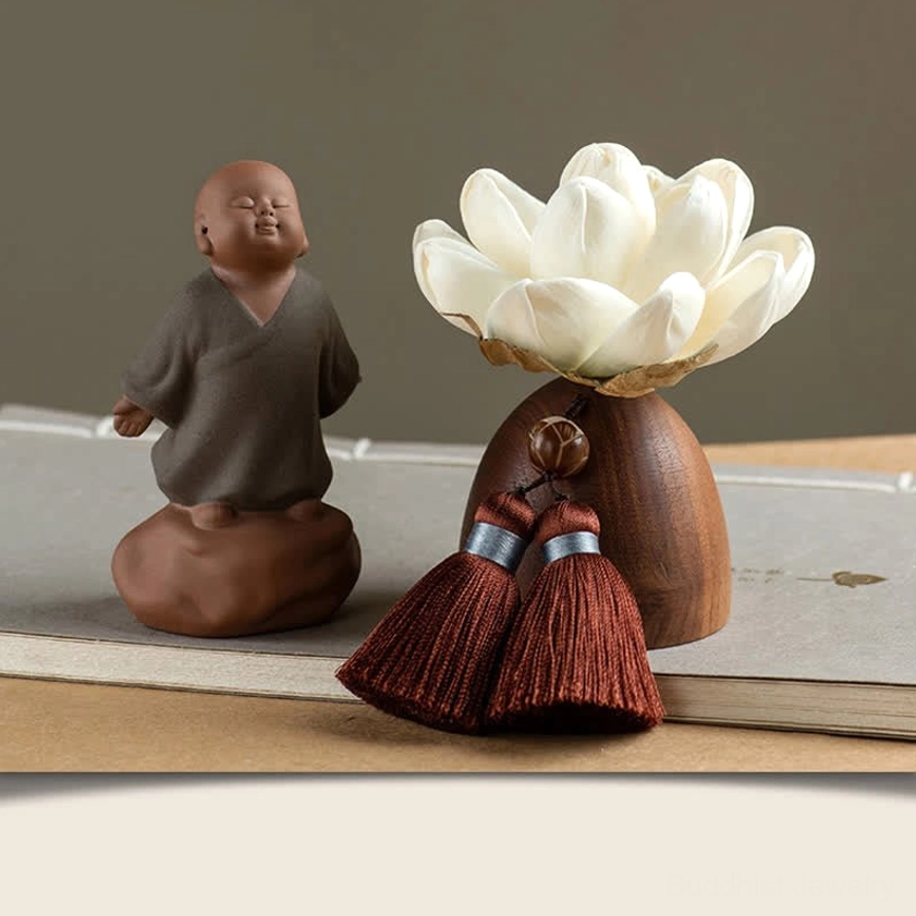 Little Monk Standing Buddha figurine in standing meditation pose, black peach wood shrine
