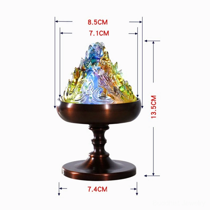 Liuli crystal mountain incense burner aesthetic styling and packaging presentation for meditation practice