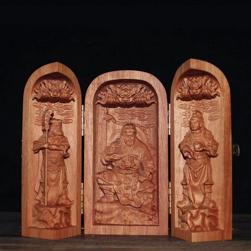 Lord Guan Gong wooden Buddhist altar shrine symbolizing protection loyalty and righteousness