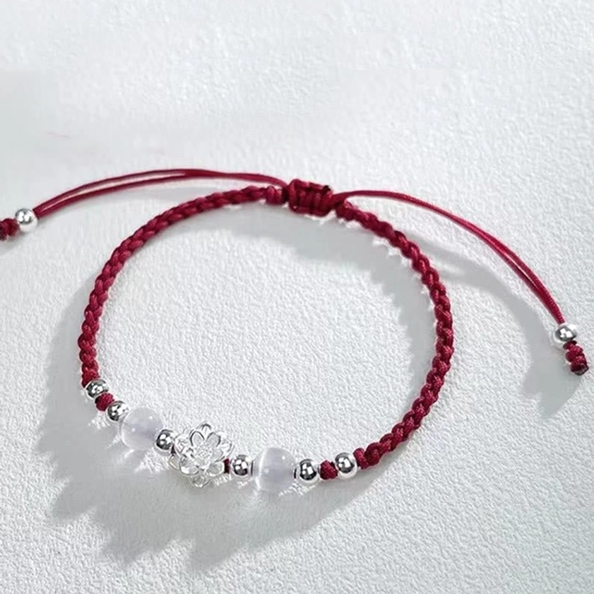 Blue lotus protection bracelet with sterling silver charm and gemstone beads spiritual accessory