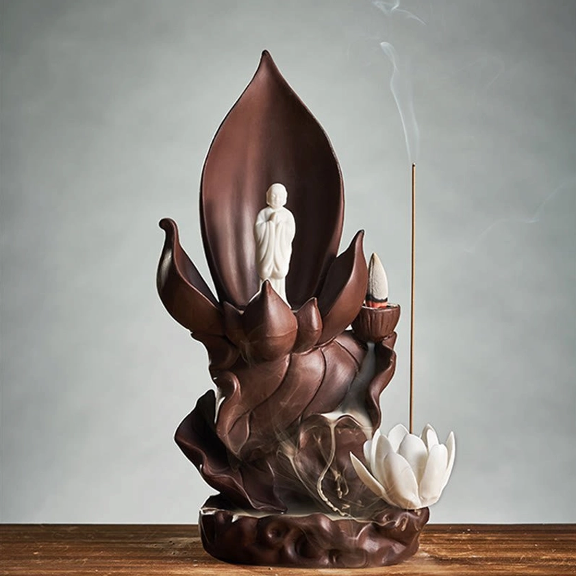 Buddhist incense burner with natural purple clay construction for wellness and spiritual practice