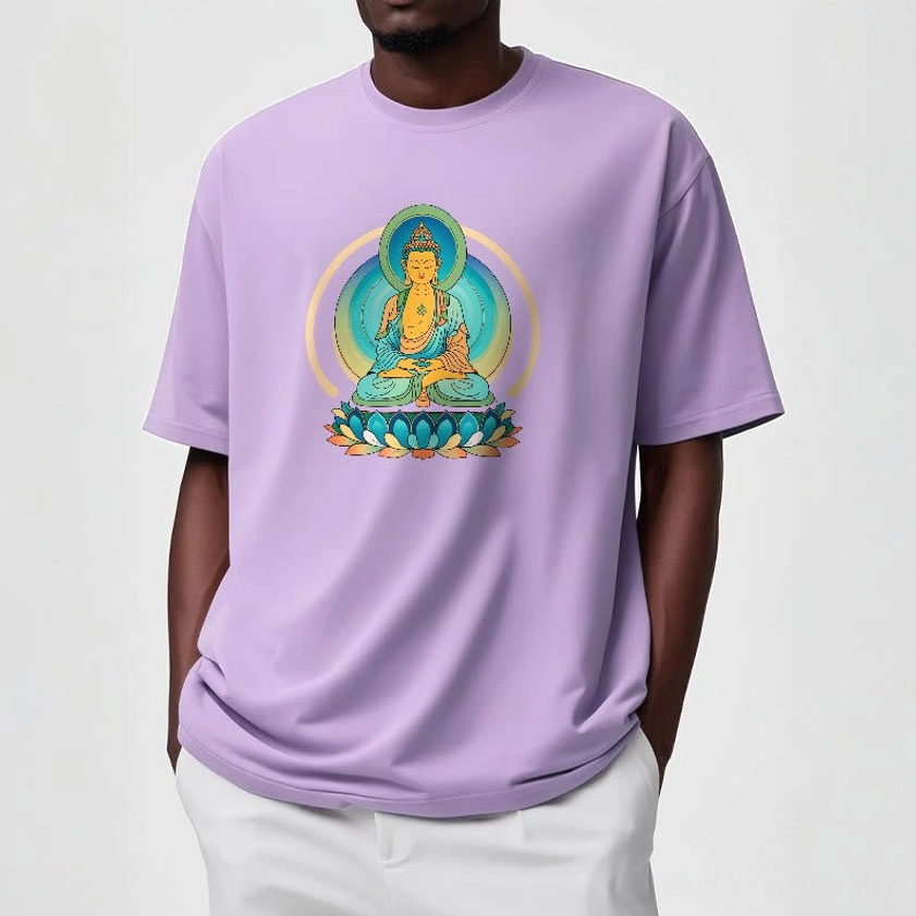 Lotus Buddha graphic t-shirt product packaging and what's included