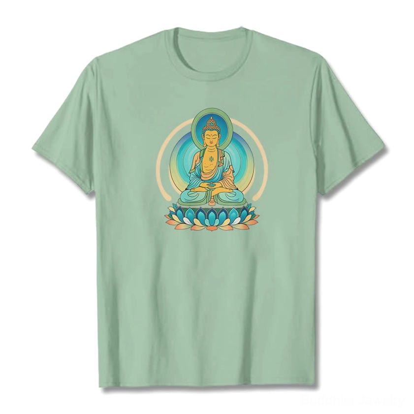 Lotus Buddha graphic t-shirt size guide and fit comparison multiple sizes