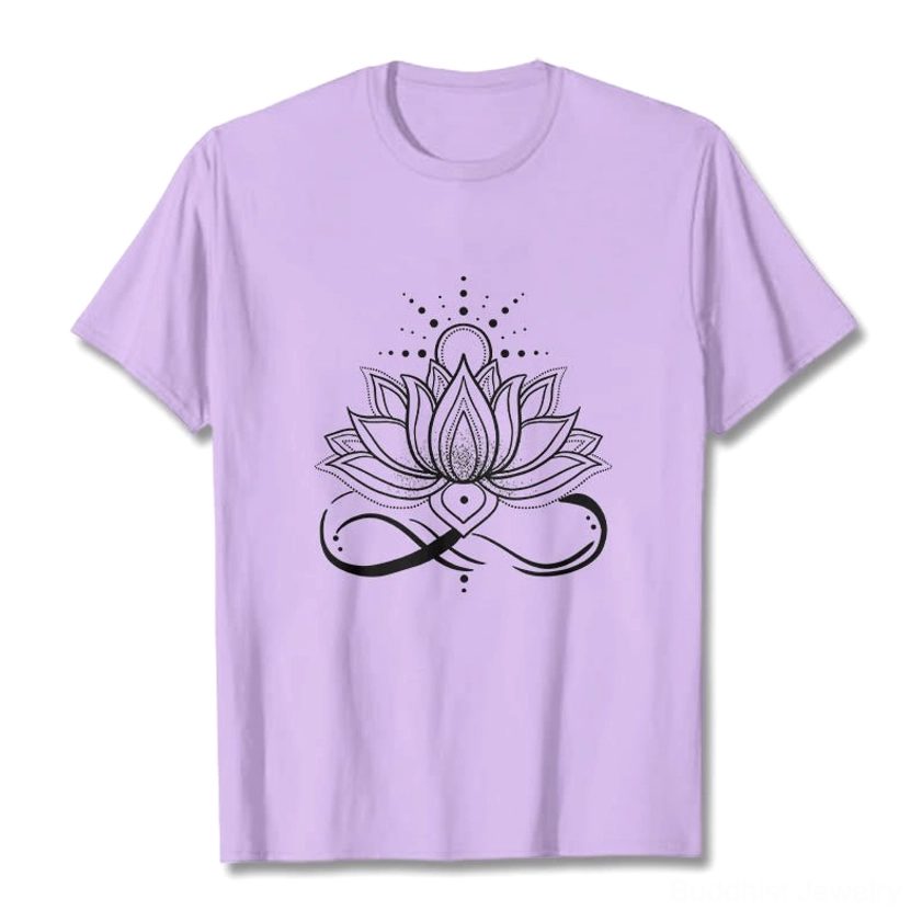 Buddhist lotus flower t-shirt back view showing crew neck design and comfortable short sleeve construction