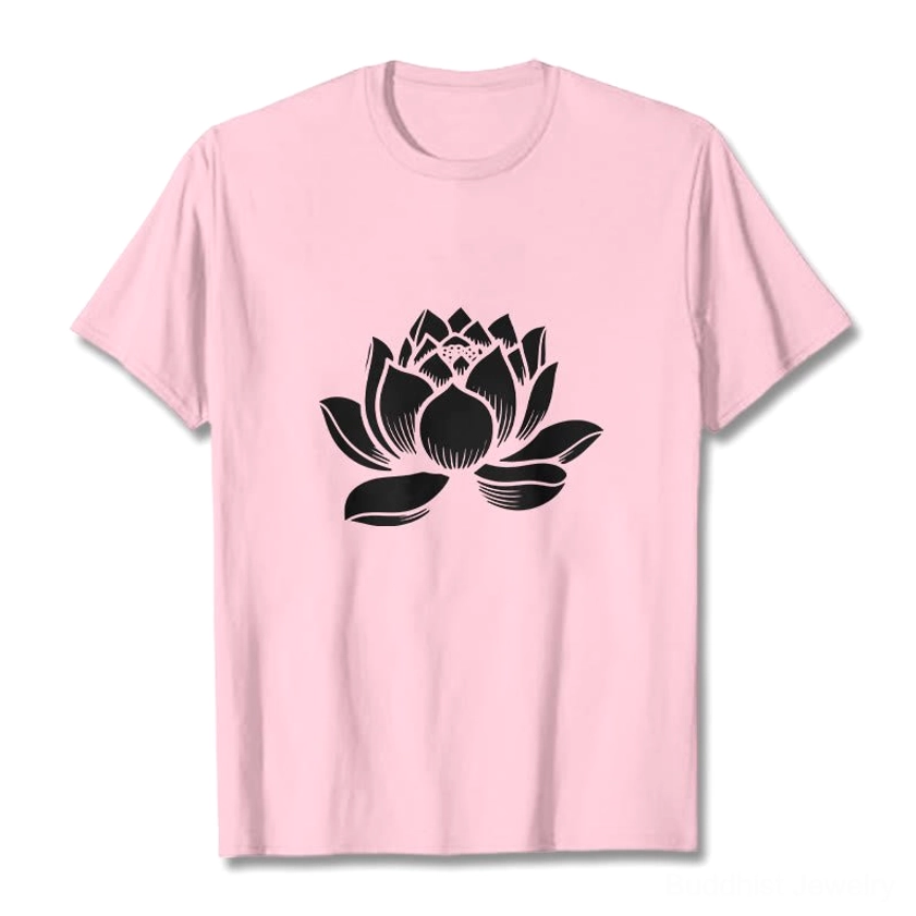 Lotus flower Buddhist tee back view showing centered lotus graphic print on quality cotton