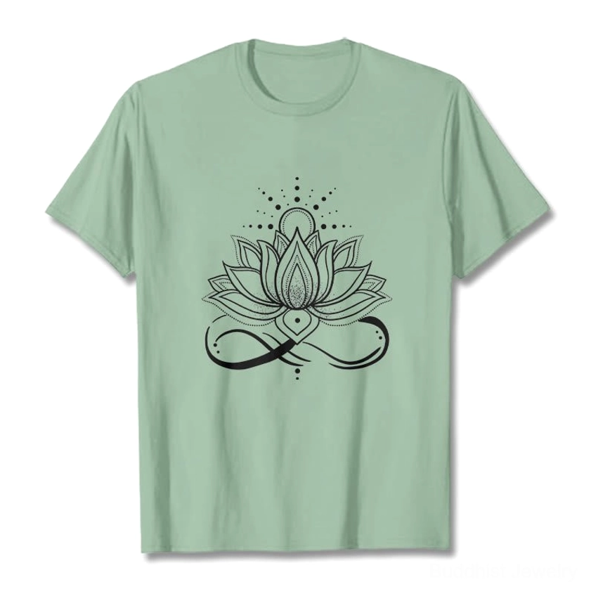 Buddhist spiritual t-shirt worn layered styling showing versatile casual wear for mindfulness fashion