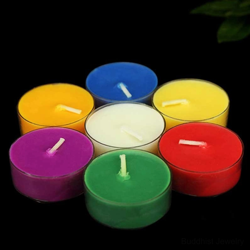 28-piece colorful vegetable oil tealight candle set for lotus holder, multi-hued candles for chakra alignment and spiritual practice