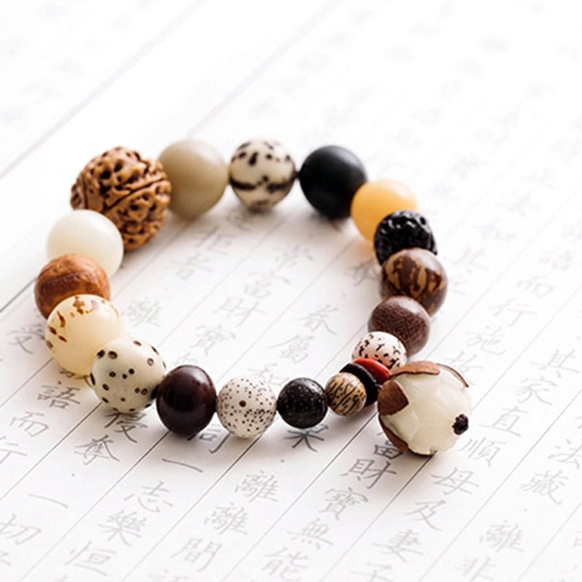 Lotus charm bodhi seed mala bracelet eco-friendly natural material handcrafted