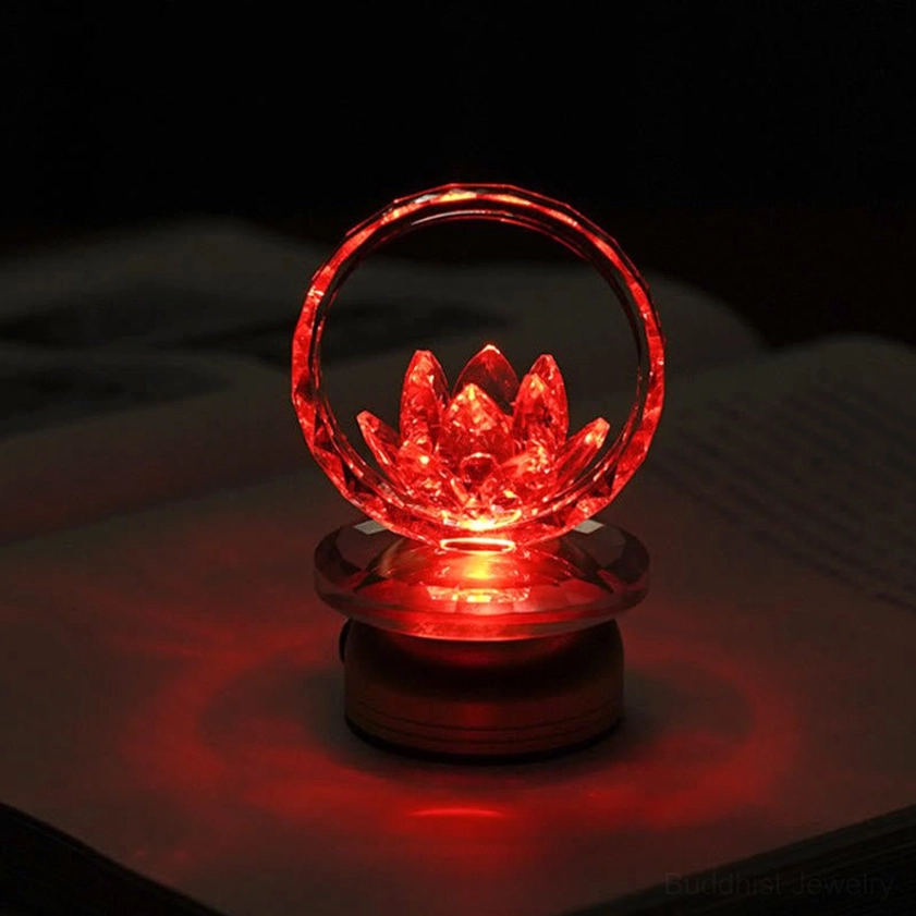 Lotus crystal table lamp handcrafted with copper brass base, spiritual home décor