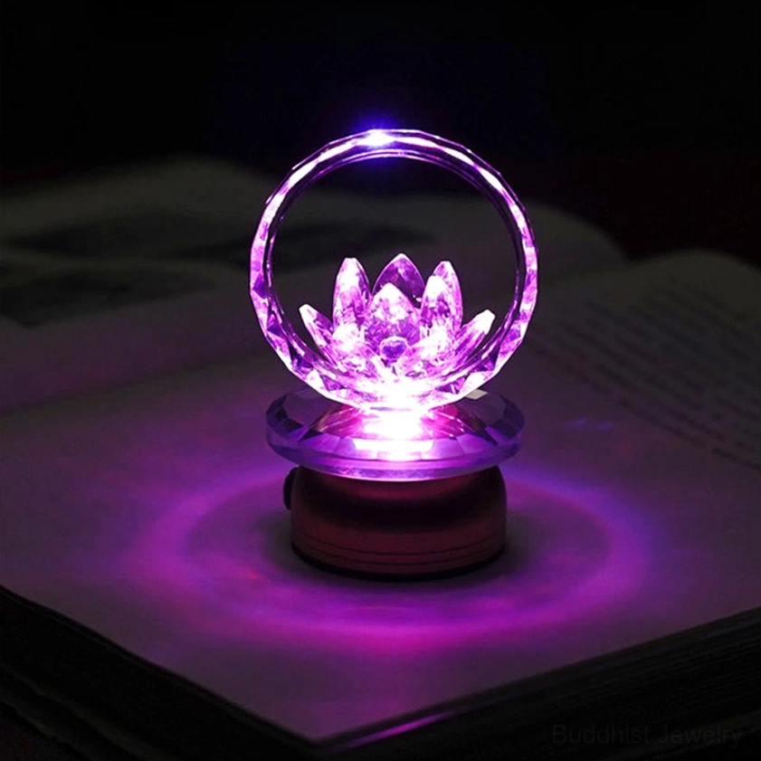 Handcrafted lotus crystal table lamp with copper brass base, full product overview