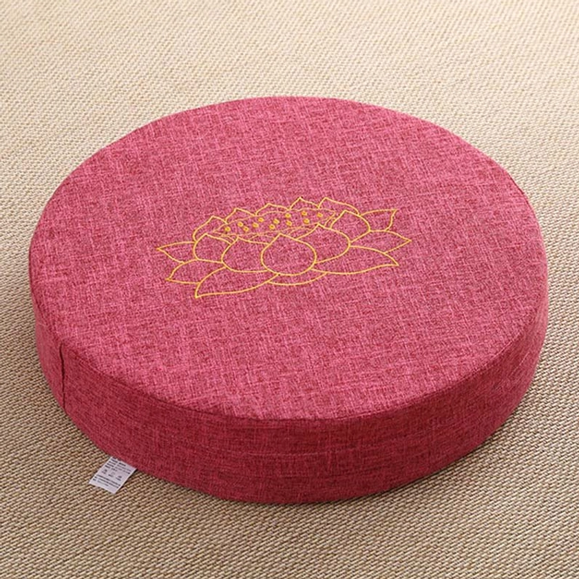 Deep pink lotus embroidery meditation floor cushion aesthetic tea room sitting practice