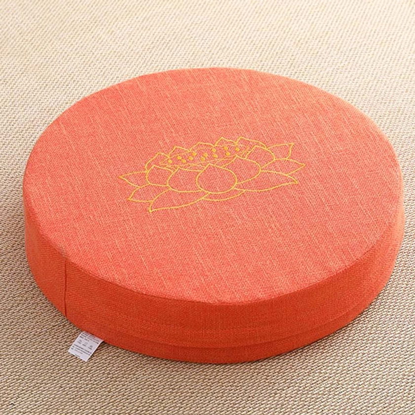 Handcrafted lotus embroidery meditation cushion artisanal gold thread stitching detail