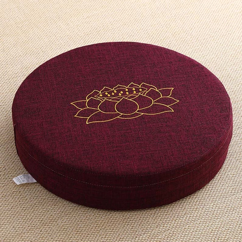 Maroon lotus meditation cushion premium cotton-linen blend yoga zen practice support