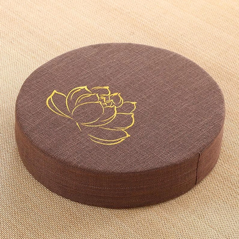 Gold lotus hand-embroidered meditation seat cushion sienna color option natural materials
