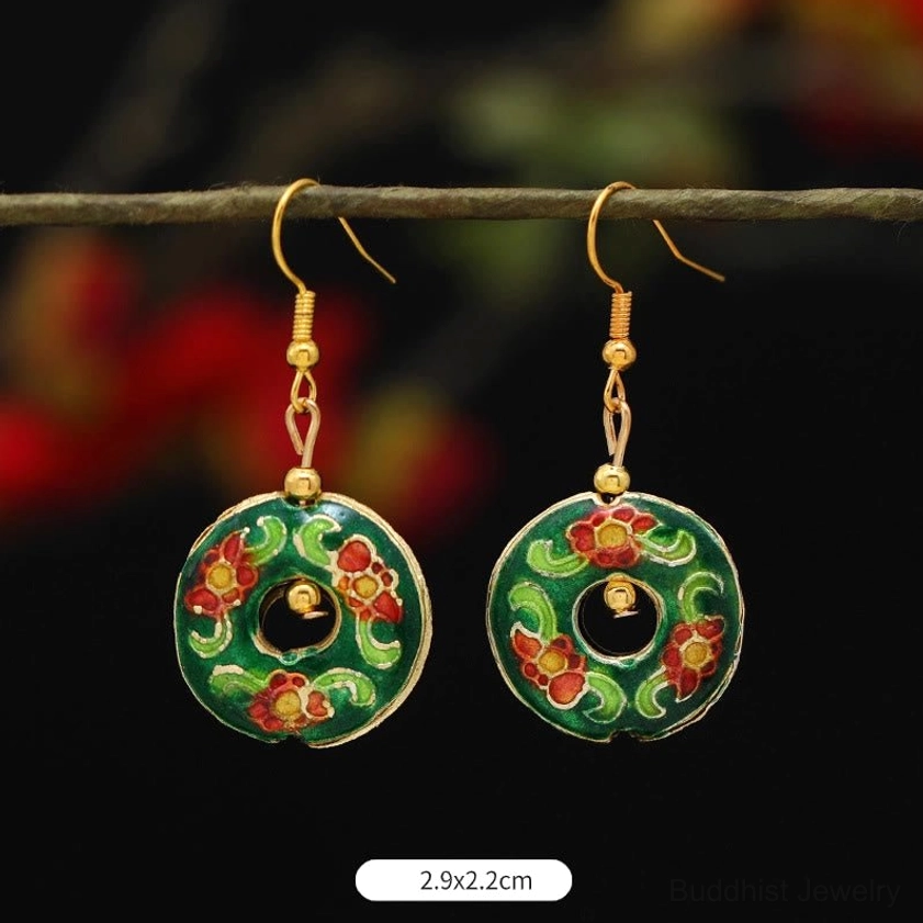 Buddhist lotus enamel earrings lifestyle shot showing spiritual jewelry for meditation practice