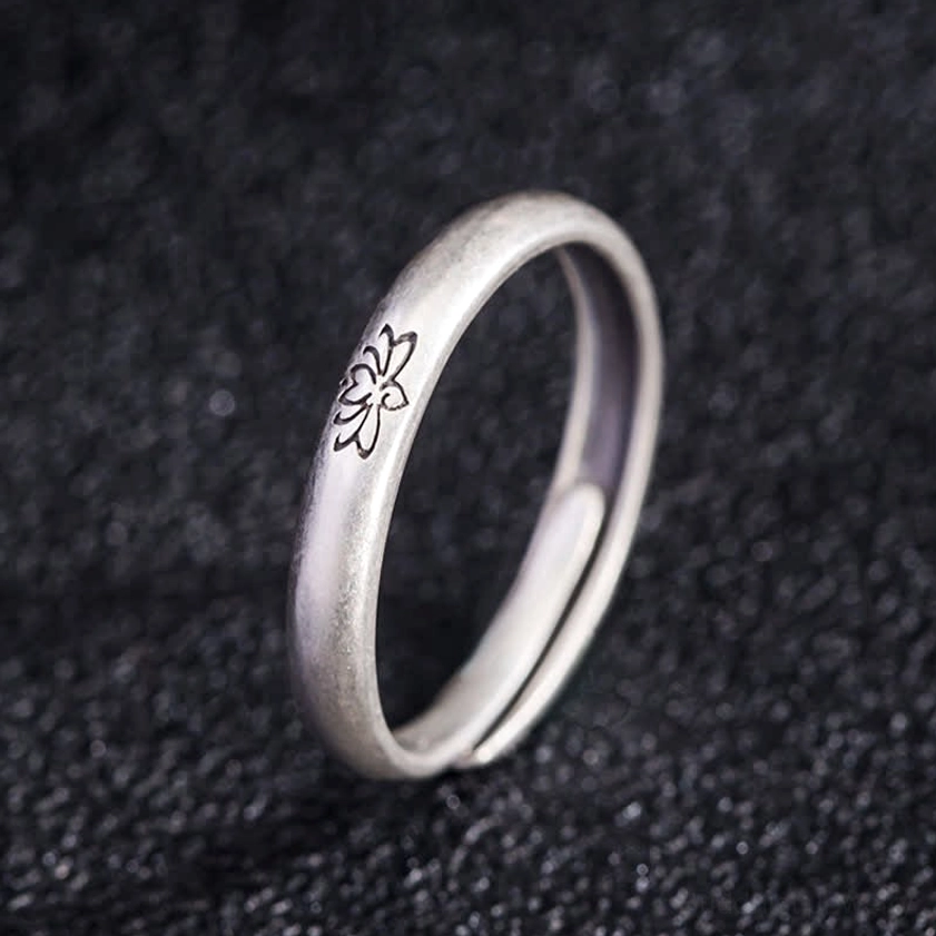 Handcrafted Buddhist Lotus Silver Ring - Detailed Engraving Profile Shot